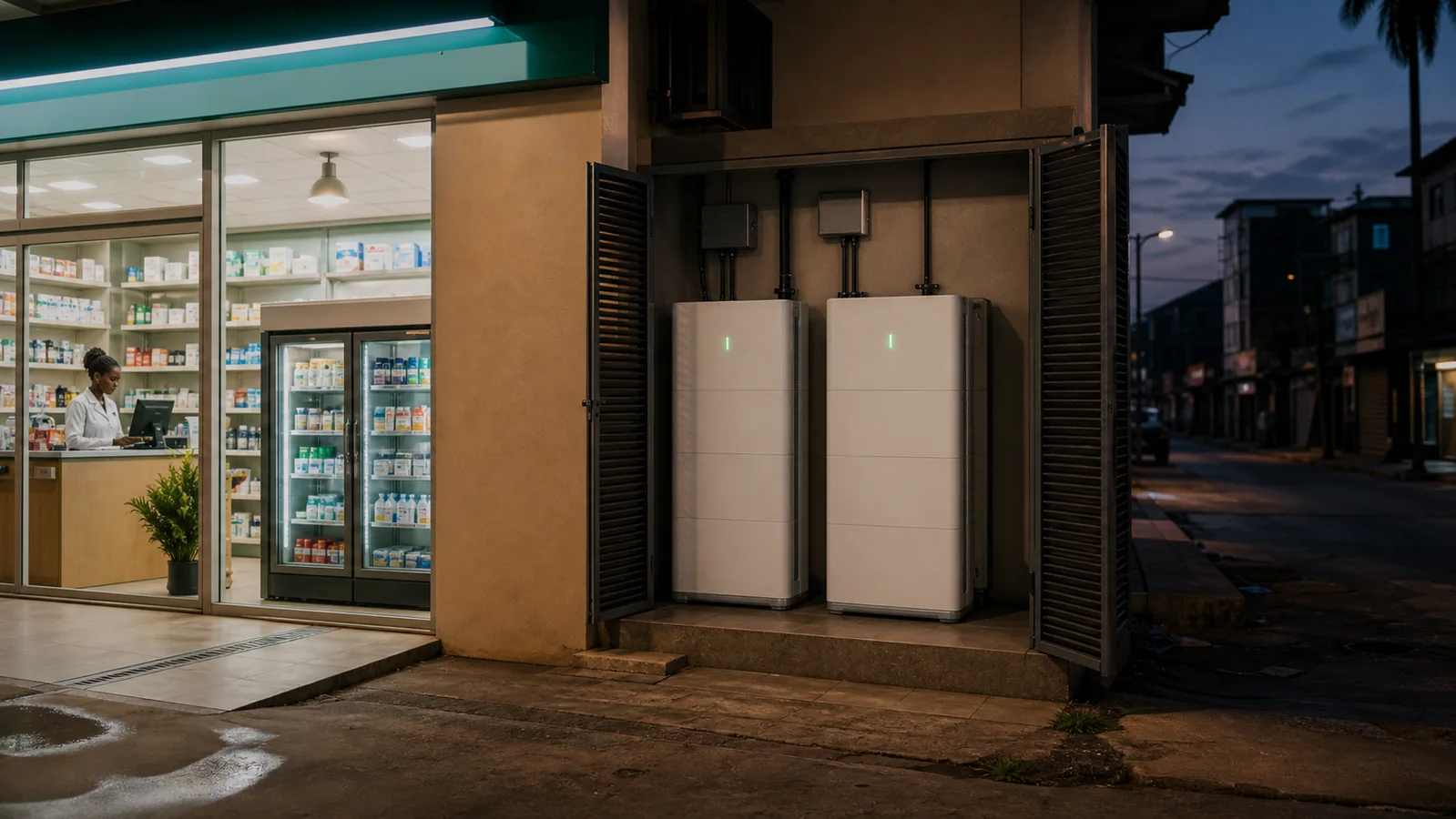 Pharmacie entièrement alimentée par Up Power pendant une coupure à Douala